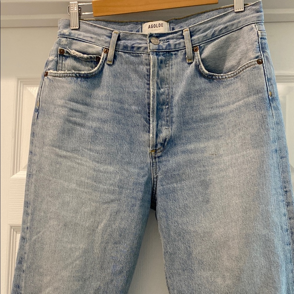 Agolde : Blue High Rise Jeans Vintage-Inspired Rigid Denim
